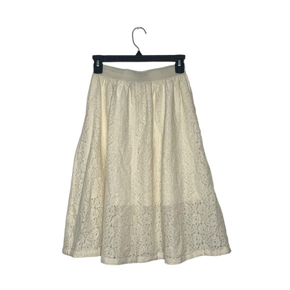 H&m Ivory Cream Lace A-Line Skirt Elastic Stretch Modest Chic Midi Skirt Size 4 - Picture 6 of 13